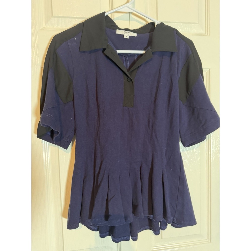 Koche' Women's Top Short Sleeve Black/ Blue Size Small